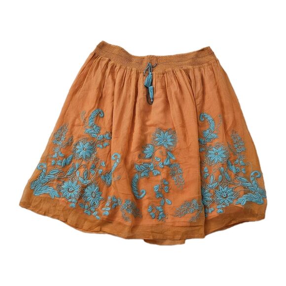 Sundance Skirt Medium Coral Orange Silk Embroidered Floral Tassels Mini Boho - Picture 1 of 9